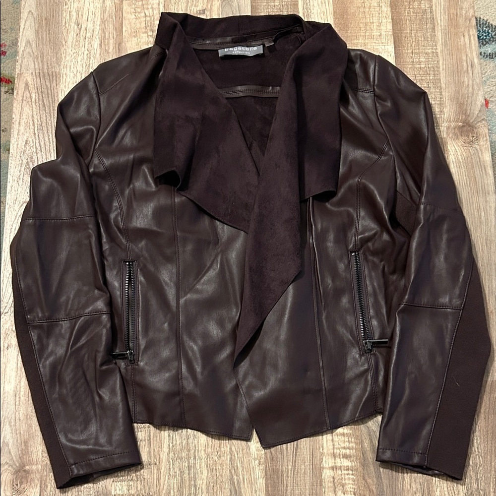 Bagatelle Faux Leather Drape-Front Jacket